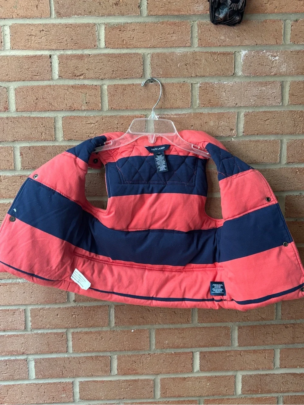 Ralph Lauren Girls 6X Quilted Vest Coral Navy Equestrian Crest Preppy
